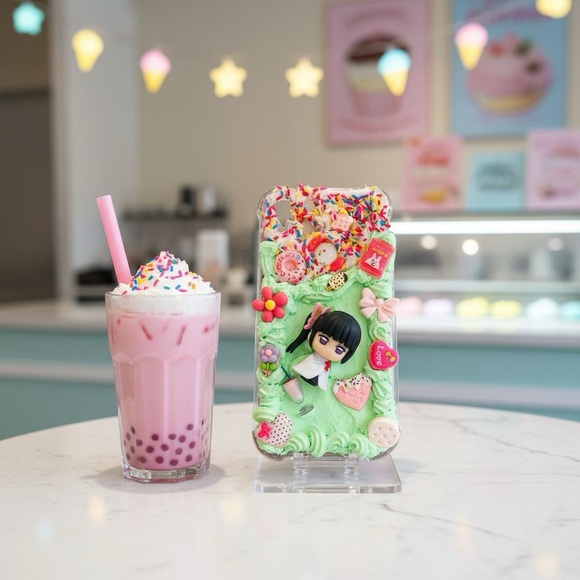 Accessories - Decorative Green Kawaii Doll Phone Case - Cute 3D Decoden Style Demon Slayer